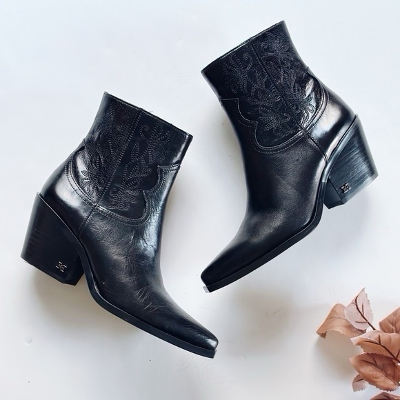Sam Edelman Wilda Pointed Toe Western Boot Black - Picture 1 of 6